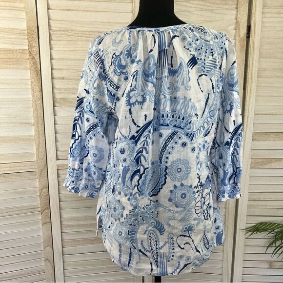 Chic Blue Patterned Women's Tunic Blouse - Picture 4 of 11